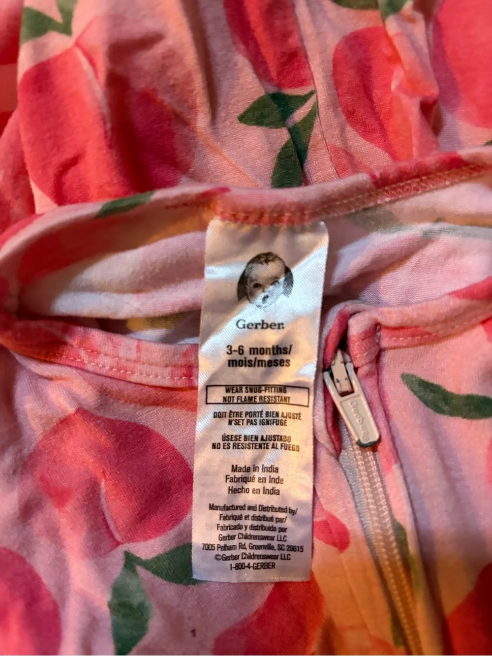 Gerber Pink Peach Print Short Sleeve Zipper Romper Pajamas